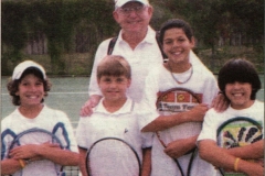 2004 Young Tennis Stars. Tennis coach Irwin Hoffman with l-r: Jonathan (JJ) Shpall, Dillon Gust, Reed Spitz, Joel Lowinger. Photo for the Intermountain Jewish News by Gerald Mellman.